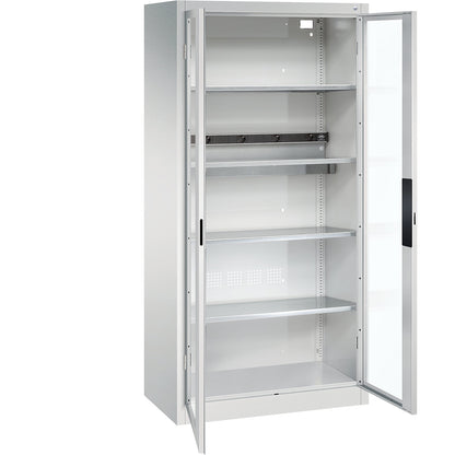 BASIC battery charging cabinet, with vision panel doors, light grey.