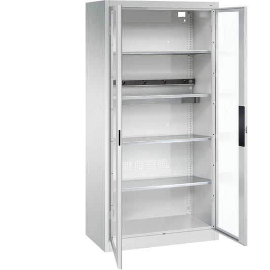 BASIC battery charging cabinet, with vision panel doors, light grey.