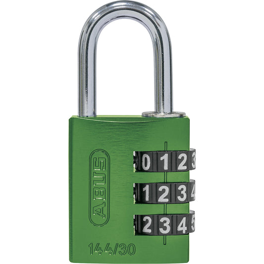 Combination lock, aluminium, with adjustable code, 144/30, pack of 6, green.