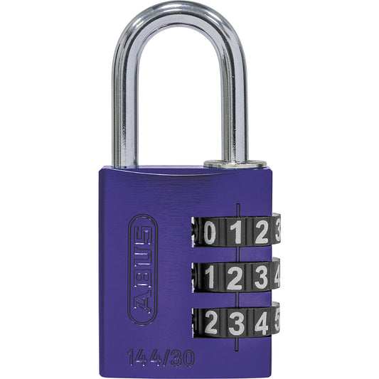Combination lock, aluminium, with adjustable code, 144/30, pack of 6, purple.