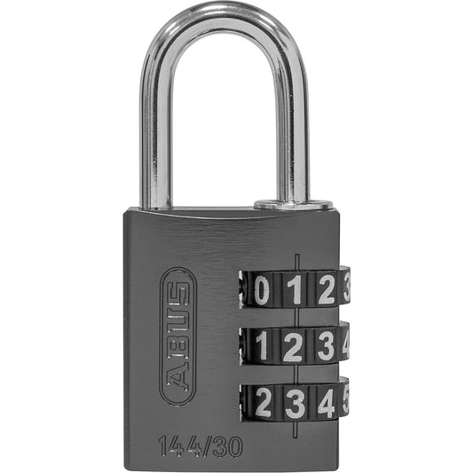 Combination lock, aluminium, with adjustable code, 144/30, pack of 6, black.