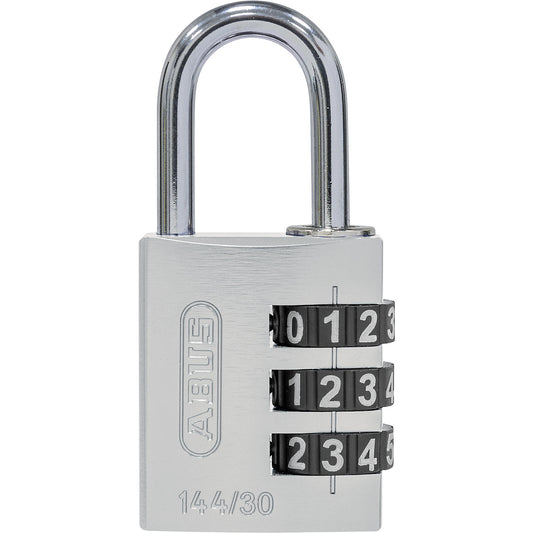 Combination lock, aluminium, with adjustable code, 144/30, pack of 6, silver.