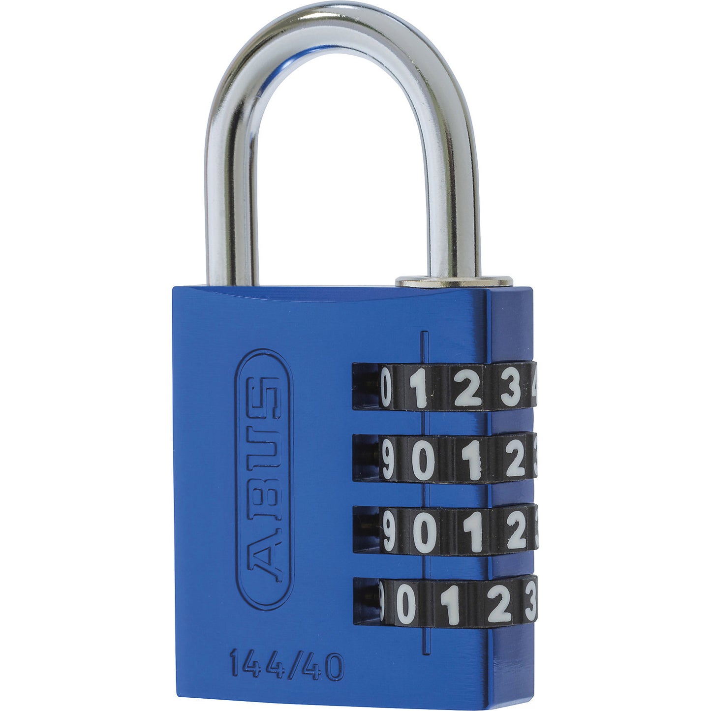 Combination lock, aluminium, with adjustable code, 144/40, pack of 6, blue.