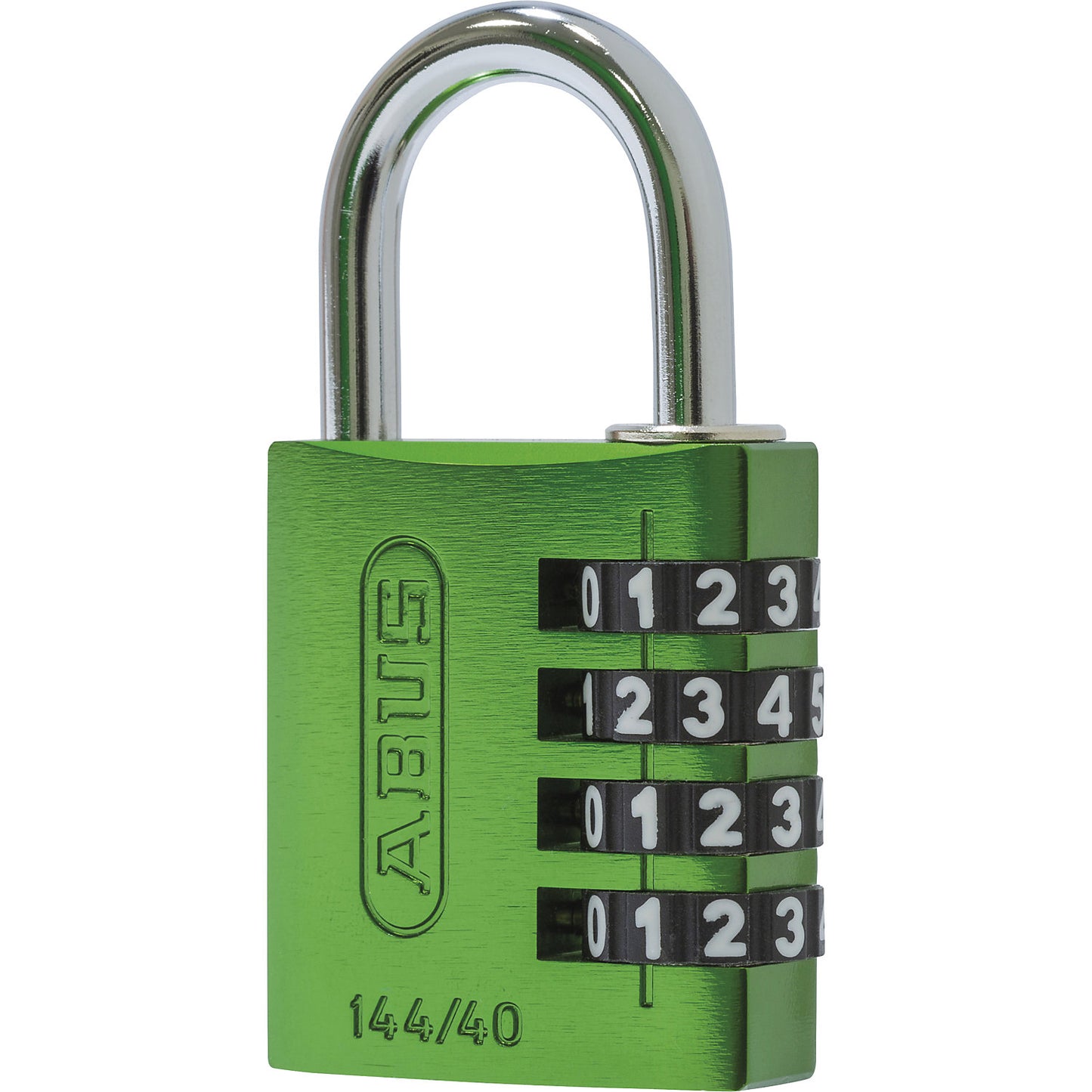 Combination lock, aluminium, with adjustable code, 144/40, pack of 6, green.