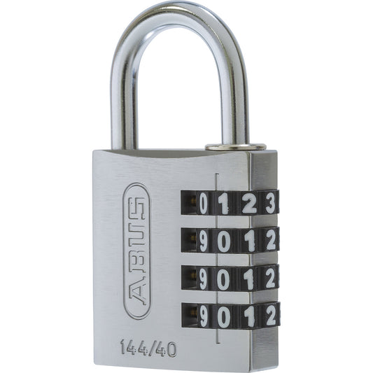 Combination lock, aluminium, with adjustable code, 144/40, pack of 6, silver.