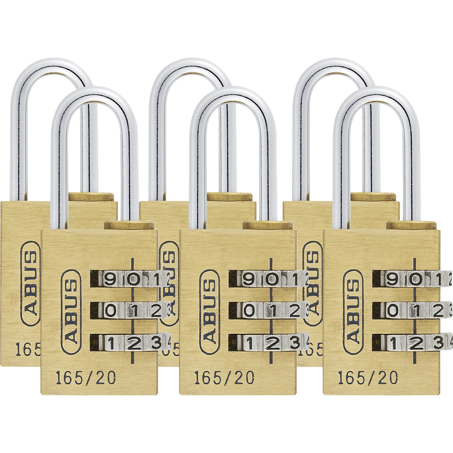 Combination lock, 165/20 lock tag, pack of 6, brass.