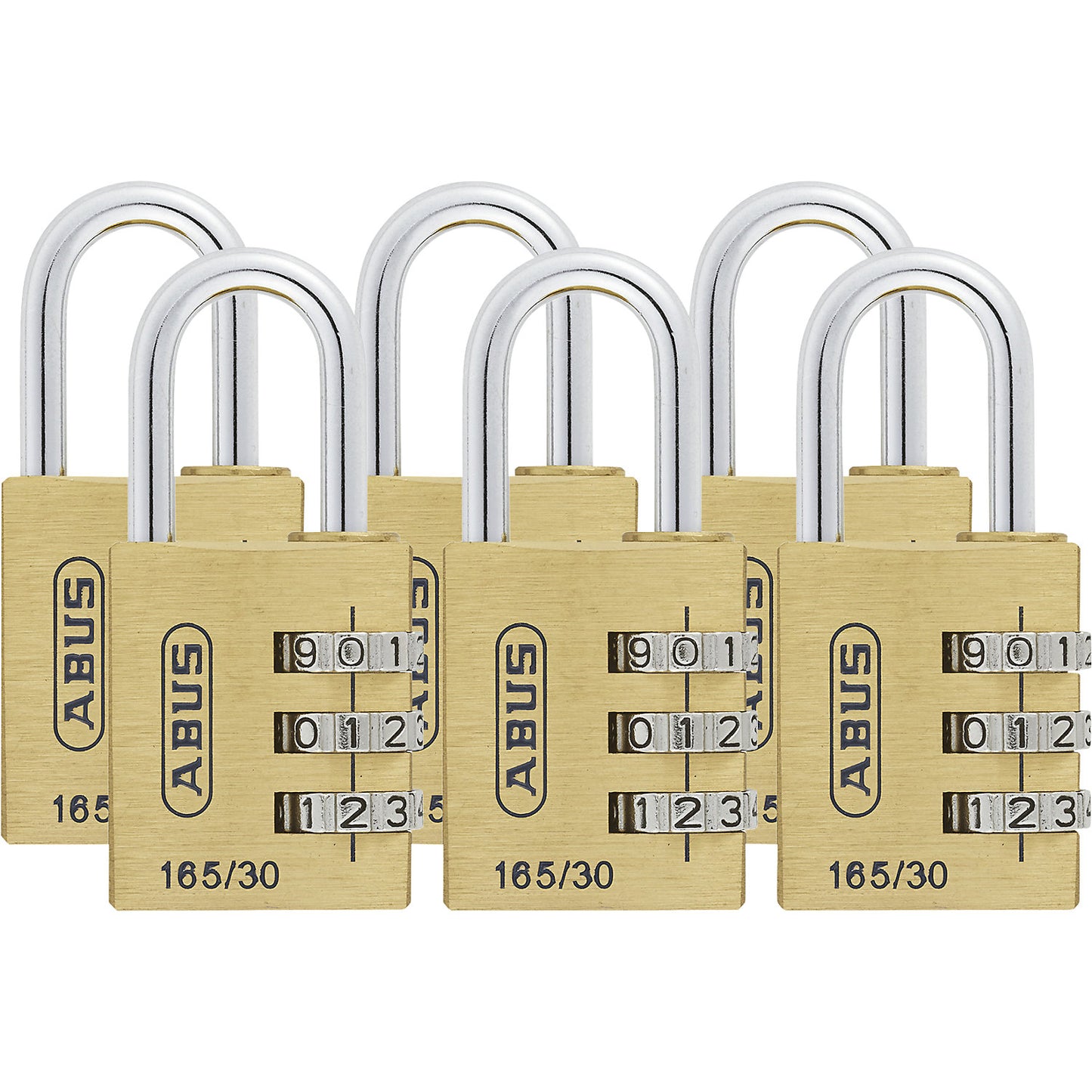 Combination lock, 165/30 lock tag, pack of 6, brass.