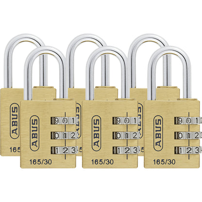 Combination lock, 165/30 lock tag, pack of 6, brass.