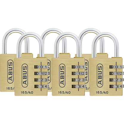 Combination lock, 165/40 lock tag, pack of 6, brass.