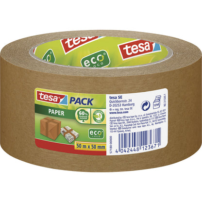 Adhesive paper tape, tesapack® ecoLogo® paper, pack of 36 rolls, brown, tape width 50 mm.