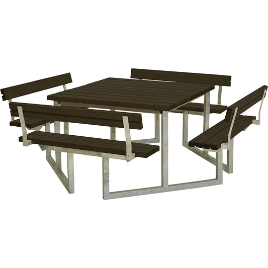 Picnic bench, for 8 people, certified pine wood, black, with backrest.