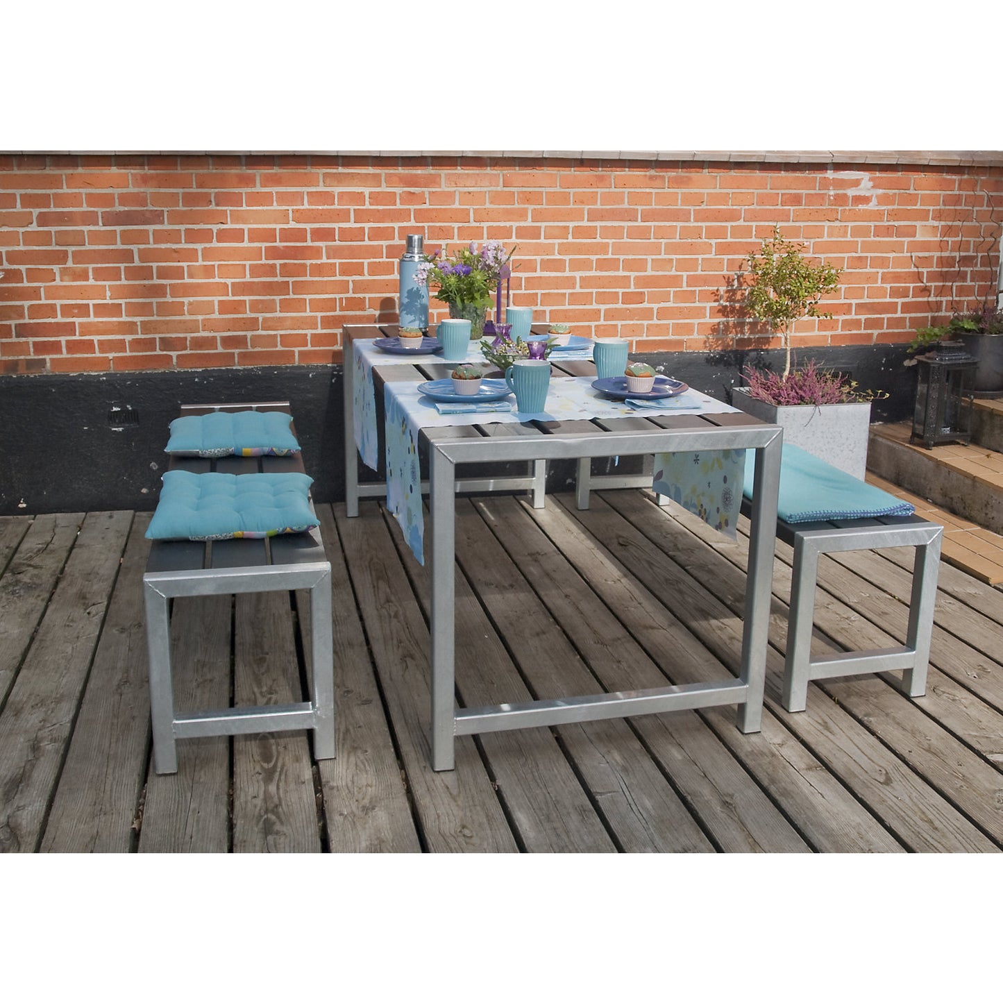 Bench set, certified pine wood, black.