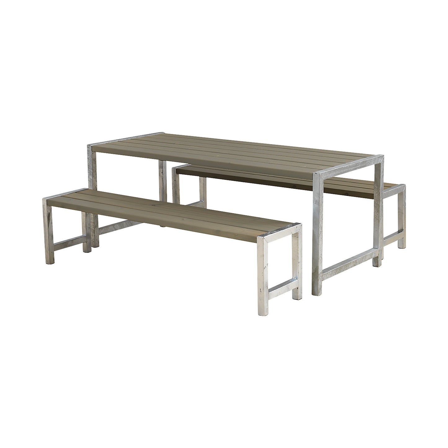 Bench set, certified pine wood, grey brown.