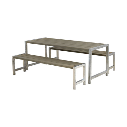 Bench set, certified pine wood, grey brown.