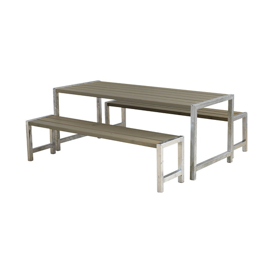 Bench set, certified pine wood, grey brown.