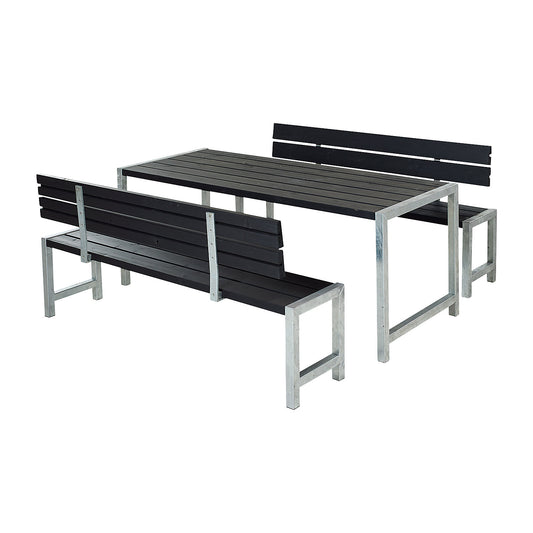 Bench set, certified pine wood, black, with back rest.