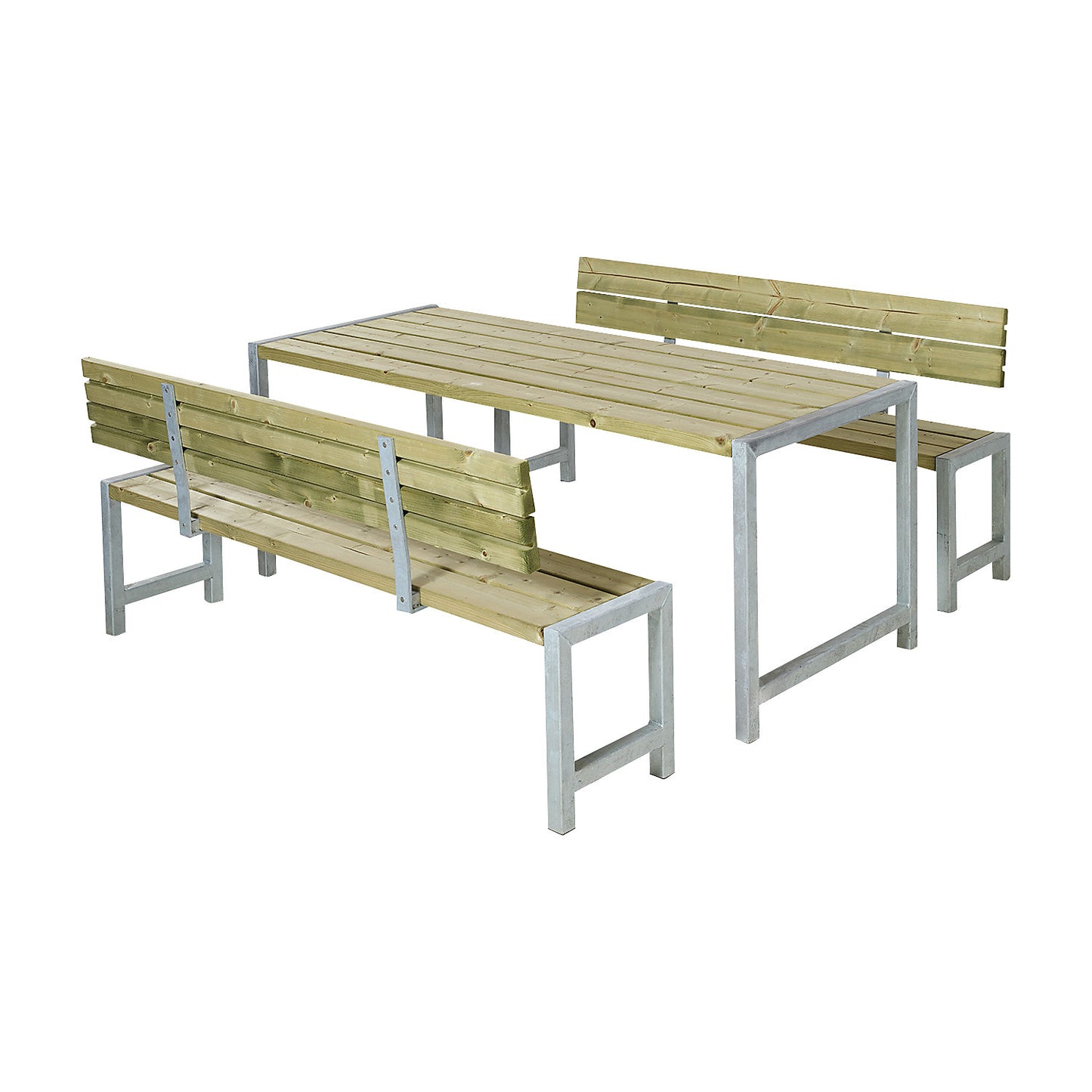 Bench set, certified pine wood, natural, with back rest.