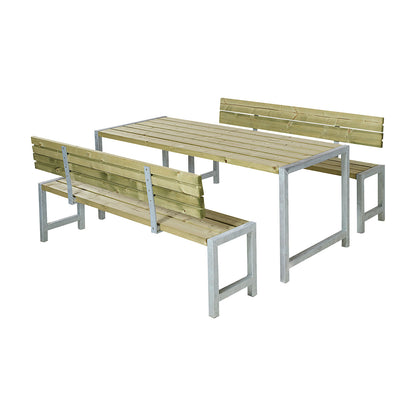 Bench set, certified pine wood, natural, with back rest.