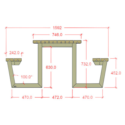 Picnic bench for 6 people, length 1770 mm, coniferous wood, teak-coloured.