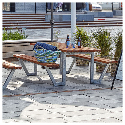Picnic bench for 6 people, length 1770 mm, coniferous wood, teak-coloured.