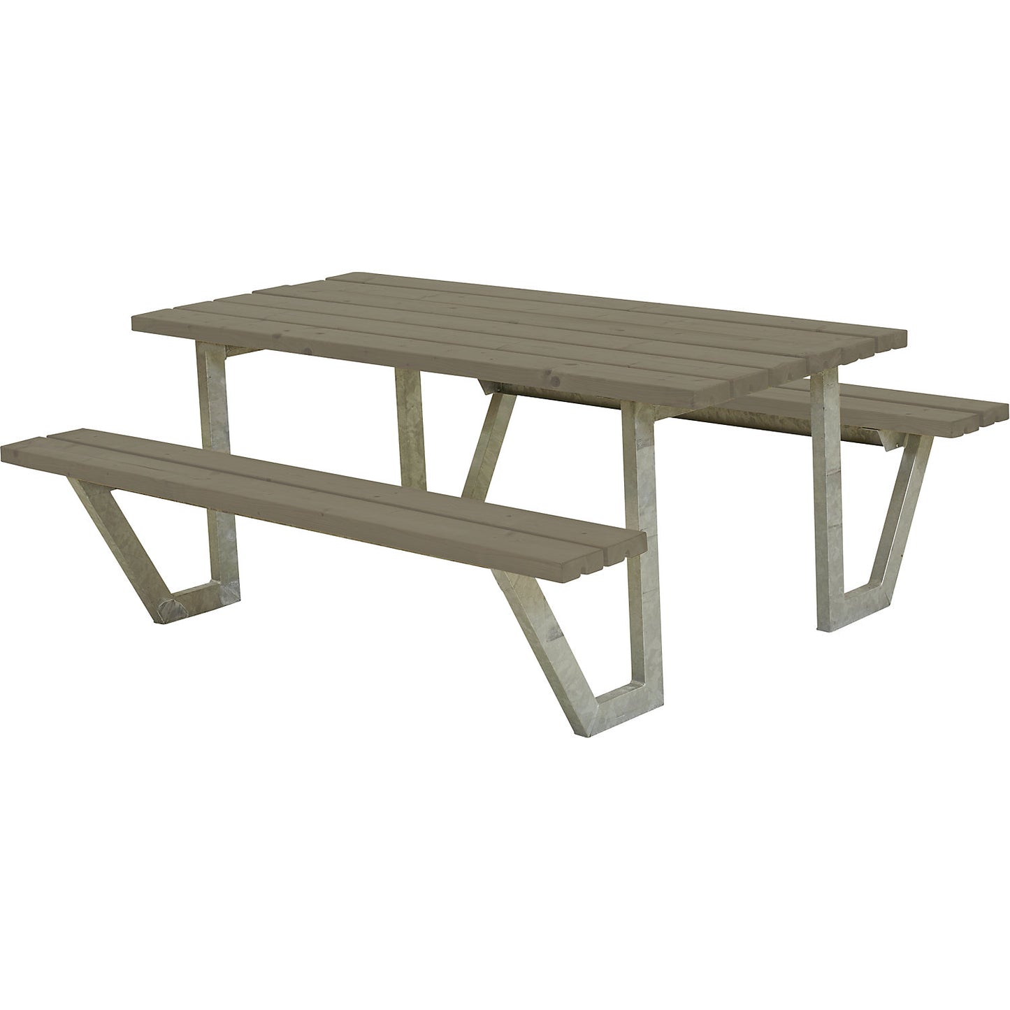 Picnic bench for 6 people, length 1770 mm, coniferous wood, grey brown.