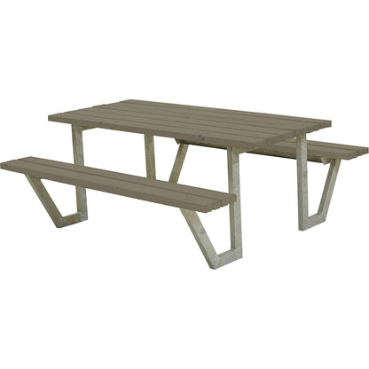Picnic bench for 6 people, length 1770 mm, coniferous wood, grey brown.