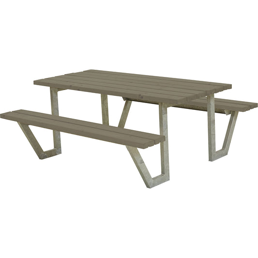 Picnic bench for 6 people, length 1770 mm, coniferous wood, grey brown.