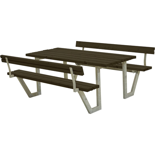Picnic bench for 6 people, length 1770 mm, coniferous wood, black, with backrest.