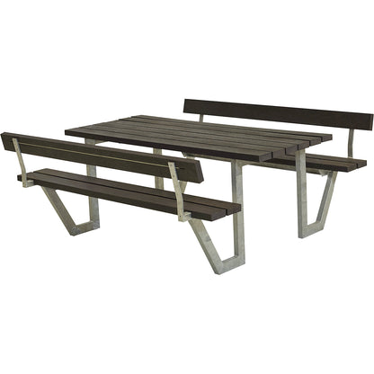 Picnic bench for 6 people, length 1770 mm, plastic, black, with backrest.