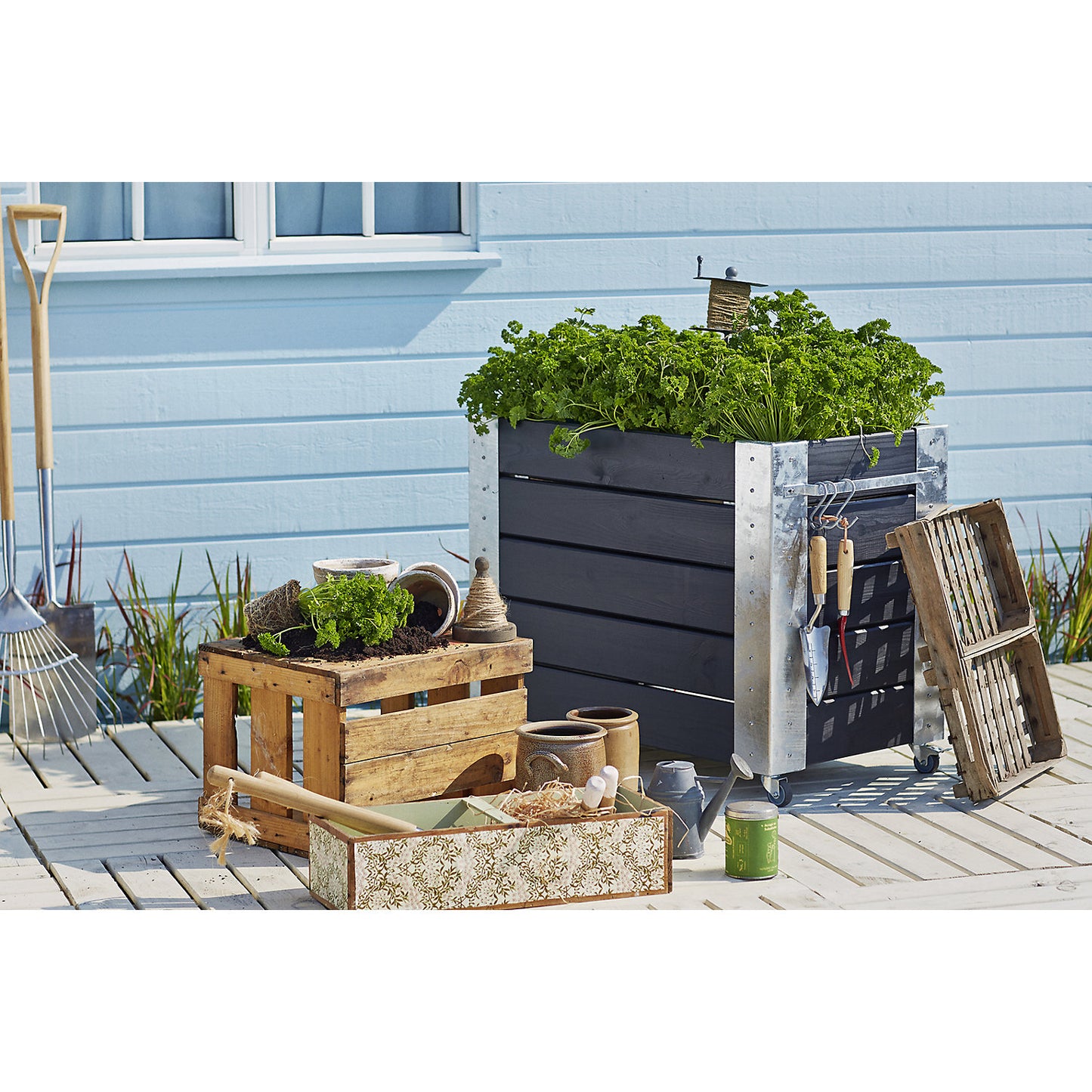 Planter box with castors, HxWxD 700 x 870 x 500 mm, black.
