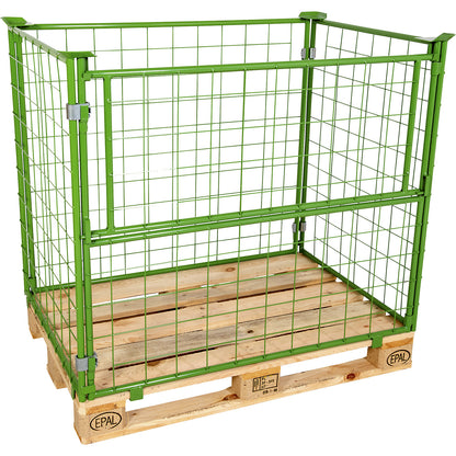 Mesh pallet collar, long side half folding, for stacking, for pallets 1200 x 800, H 1200 mm, green.