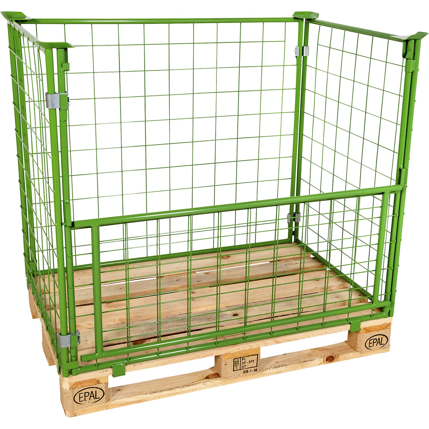 Mesh pallet collar, long side half folding, for stacking, for pallets 1200 x 800, H 1200 mm, green.