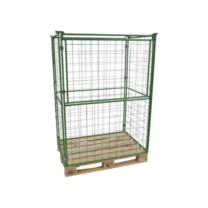 Mesh pallet collar, long side half folding, for stacking, for pallets 1200 x 800, H 1600 mm, green.