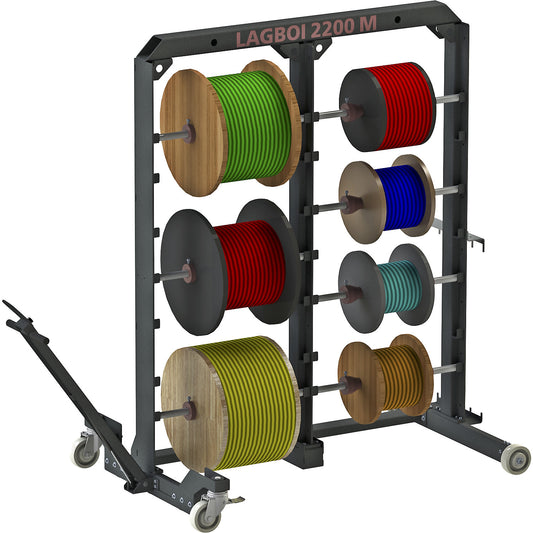 Cable drum shelving unit, mobile, HxWxD 3110 x 1940 x 1430 mm.