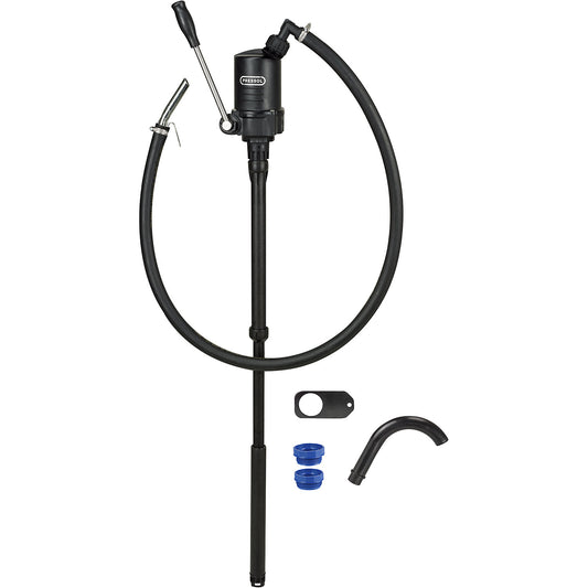Oil/diesel hand pump, with discharge hose and outlet manifold, 0.4 l/stroke.
