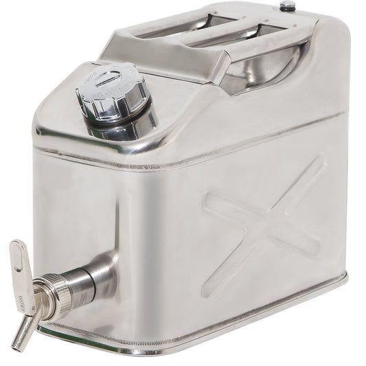 Safety canister with fine dosage tap, stainless steel, capacity 10 l.