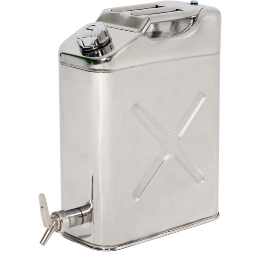 Safety canister with fine dosage tap, stainless steel, capacity 20 l.