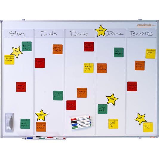 Task board for Scrum and Kanban, varnished, with 5 lanes, WxH 1200 x 900 mm.