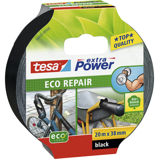 Fabric tape, extra Power® Eco Repair, pack of 48 rolls, black, tape width 38 mm.