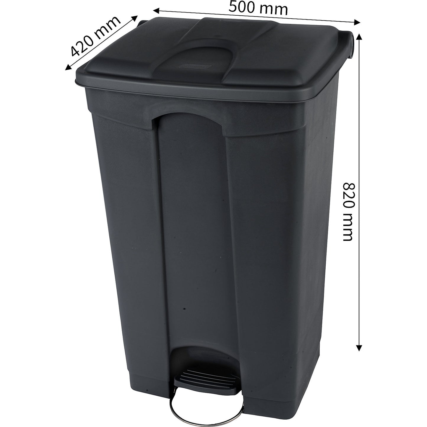 Waste collector with pedal, made of recycled material, antibacterial, capacity 90 l, HxWxD 820 x 420 x 500 mm, black.