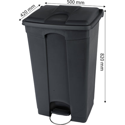 Waste collector with pedal, made of recycled material, antibacterial, capacity 90 l, HxWxD 820 x 420 x 500 mm, black.