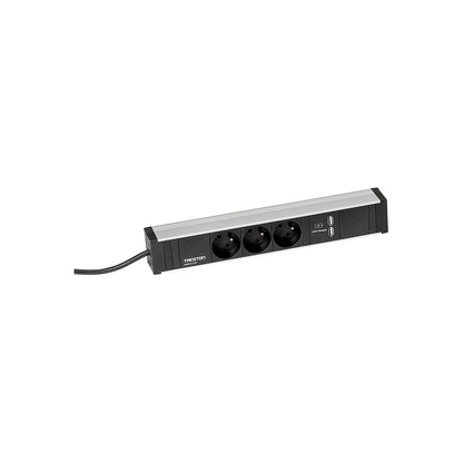 Trailing socket for work tables, 3 sockets, 2 x USB, length 331 mm.