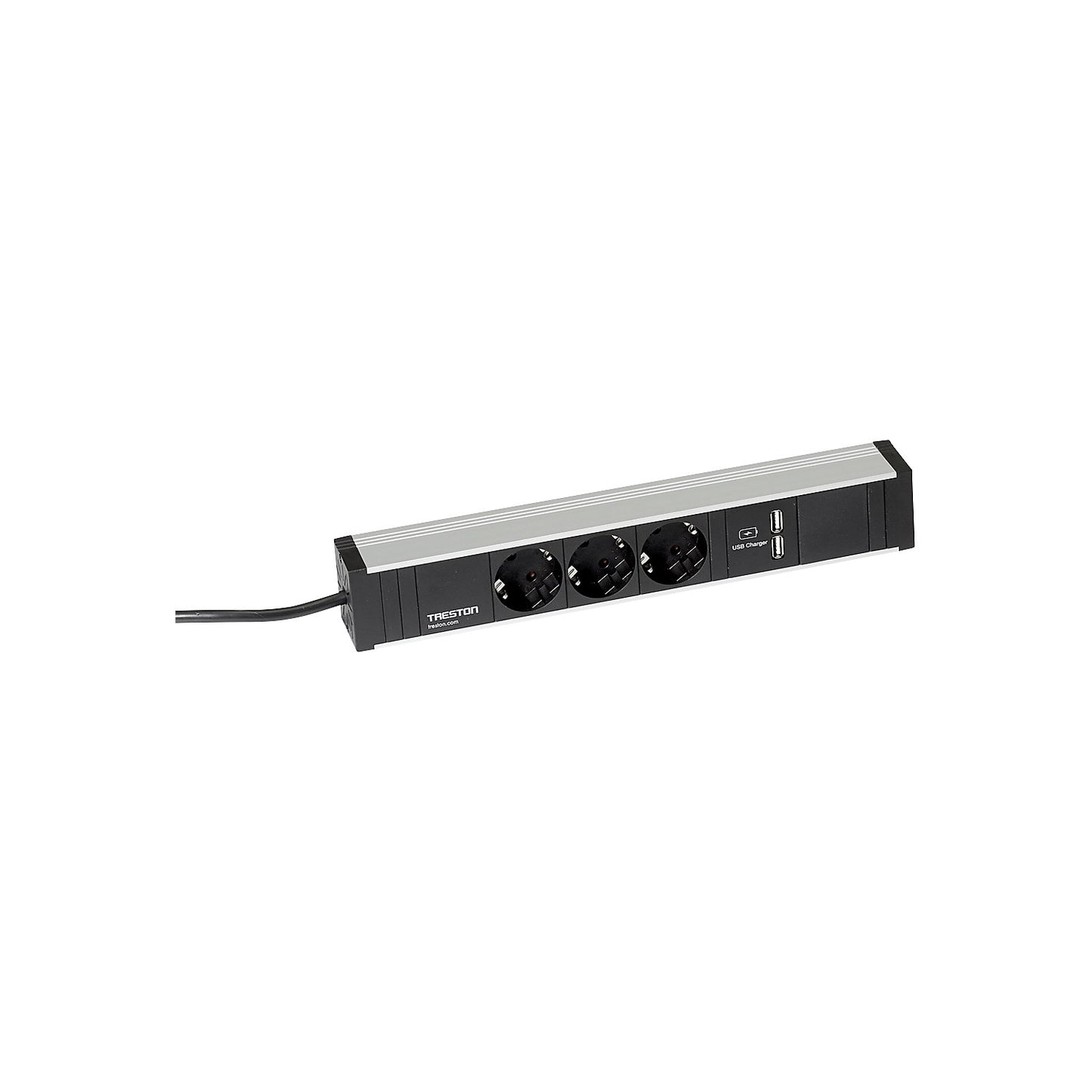 Trailing socket for work tables, 3 sockets, 2 x USB, length 331 mm.