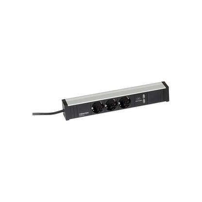 Trailing socket for work tables, 3 sockets, 2 x USB, length 331 mm.
