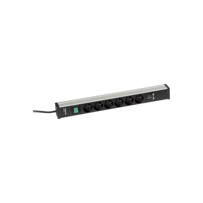 Trailing socket for work tables, 6 sockets, switch, 2 x USB, length 468 mm.