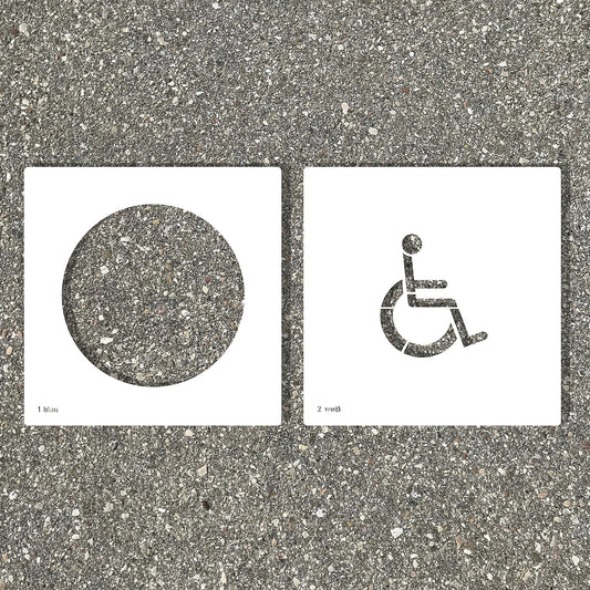 Floor stencil, wheelchair user, film, self adhesive.