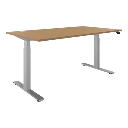 BOTTOM-UP desk, electric height adjustment, straight, WxD 1600 x 900 mm, beech/silver.