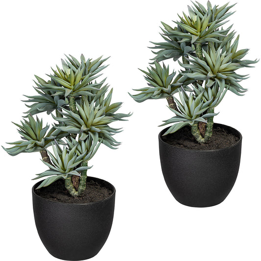 Succulents on a trunk, pack of 2, height 300 mm, green grey, plastic pot.