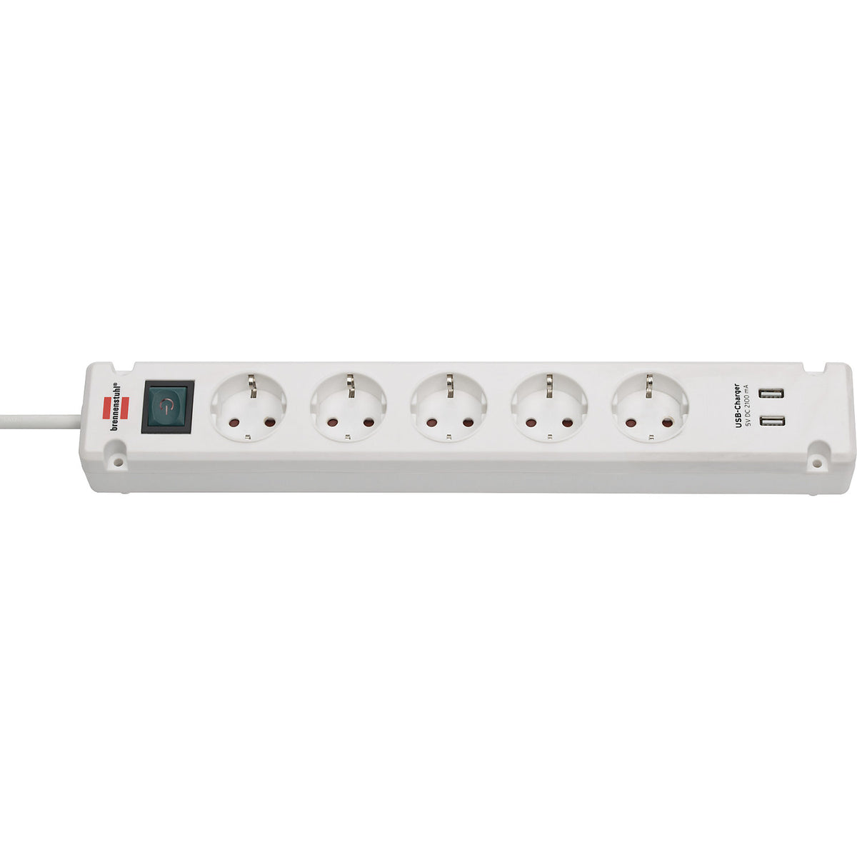 BREMOUNTA five-way trailing socket, with USB charging function and switch, white.