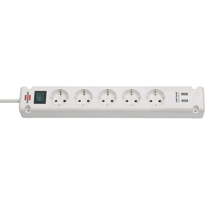BREMOUNTA five-way trailing socket, with USB charging function and switch, white.